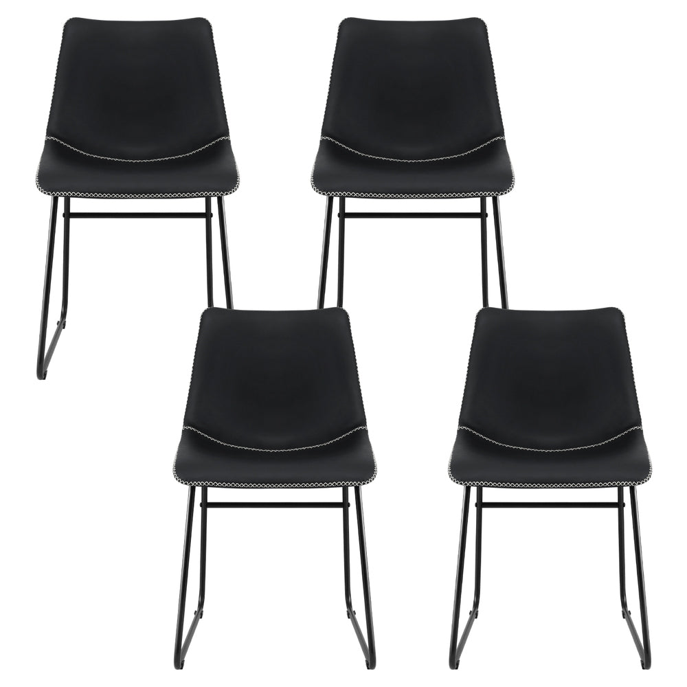 PU Leather Retro Accent Chairs Set 4pc | Black (Version B)