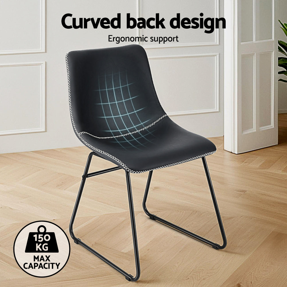PU Leather Retro Accent Chairs Set 4pc | Black (Version B)