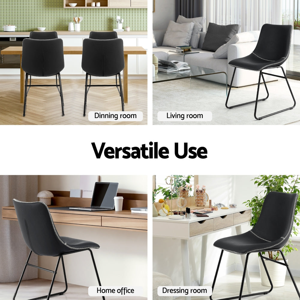 PU Leather Retro Accent Chairs Set 4pc | Black (Version B)
