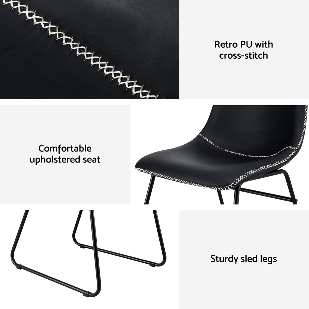 PU Leather Retro Accent Chairs Set 4pc | Black (Version B)