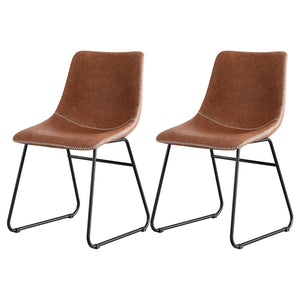 Dining Chairs Set 2pc | Retro Style | PU Leather | Brown