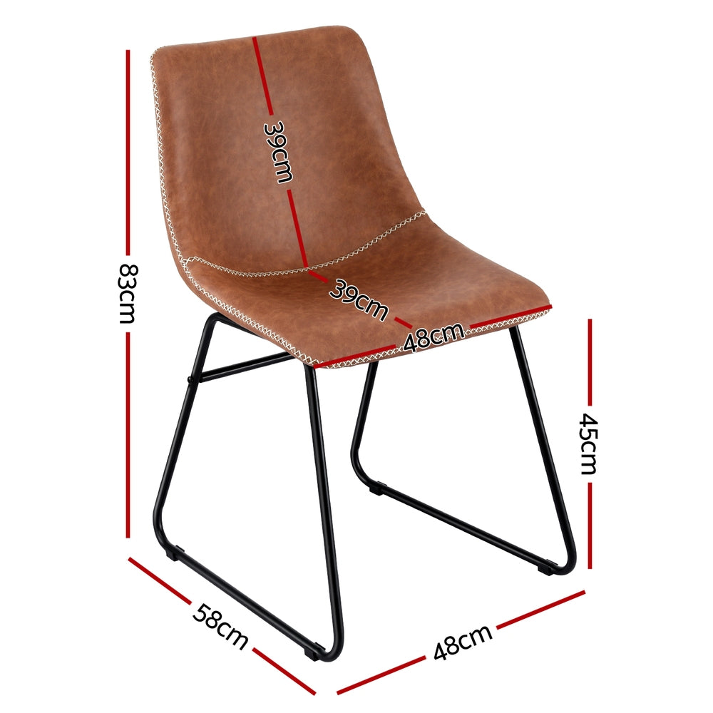 Dining Chairs Set 2pc | Retro Style | PU Leather | Brown