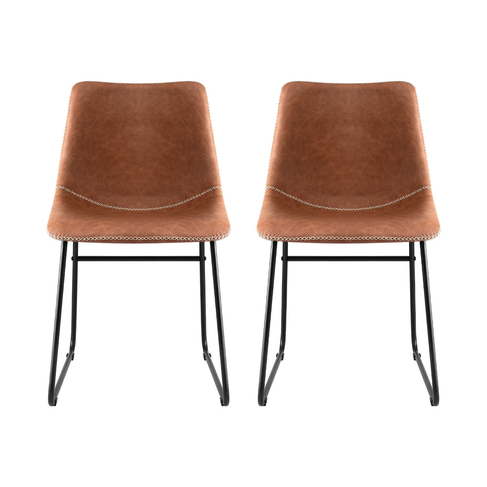Dining Chairs Set 2pc | Retro Style | PU Leather | Brown