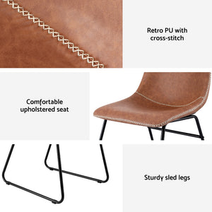 Dining Chairs Set 2pc | Retro Style | PU Leather | Brown