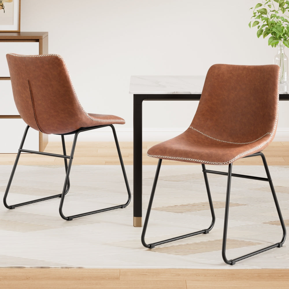 Dining Chairs Set 2pc | Retro Style | PU Leather | Brown