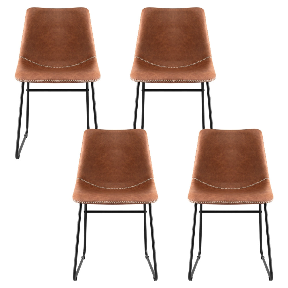 PU Leather Retro Cafe Chairs Set 4pc | Brown (Version B)