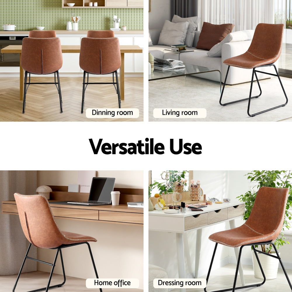 PU Leather Retro Cafe Chairs Set 4pc | Brown (Version B)