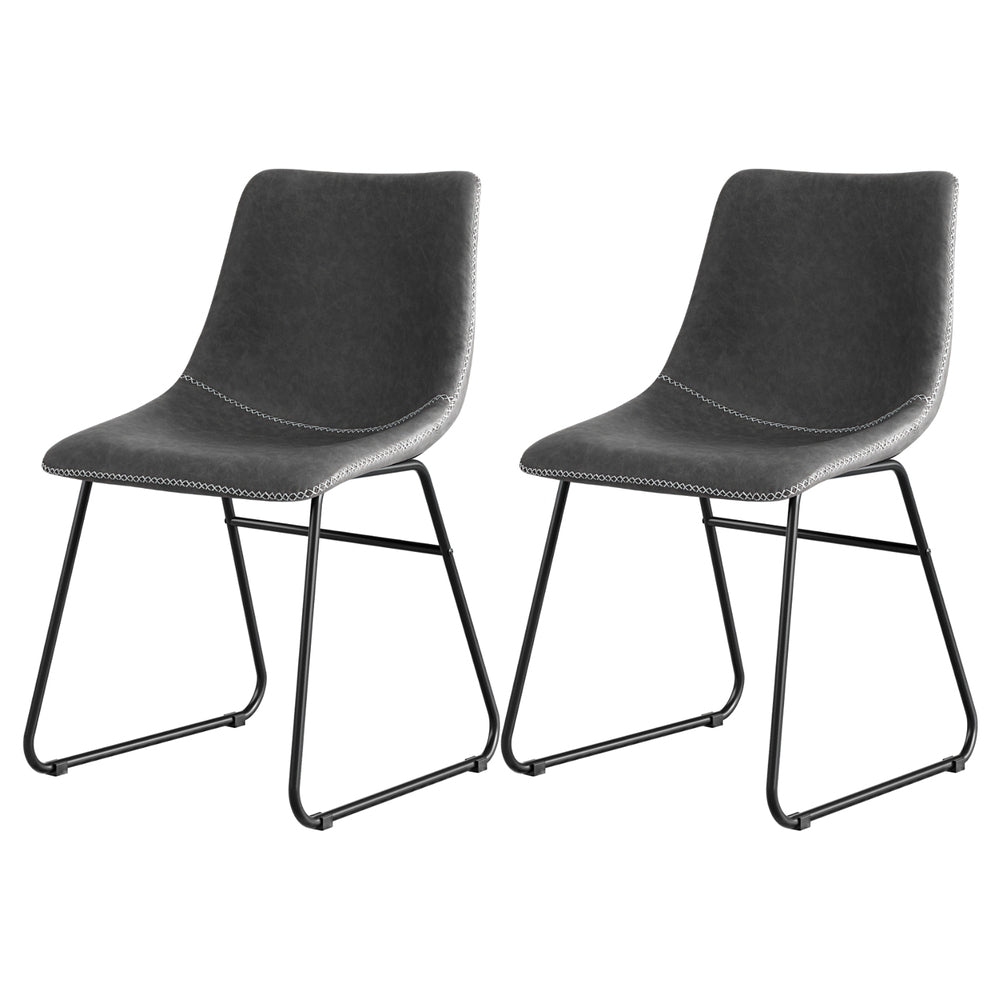 Dining Chairs Set 2pc | Retro Style | PU Leather | Grey
