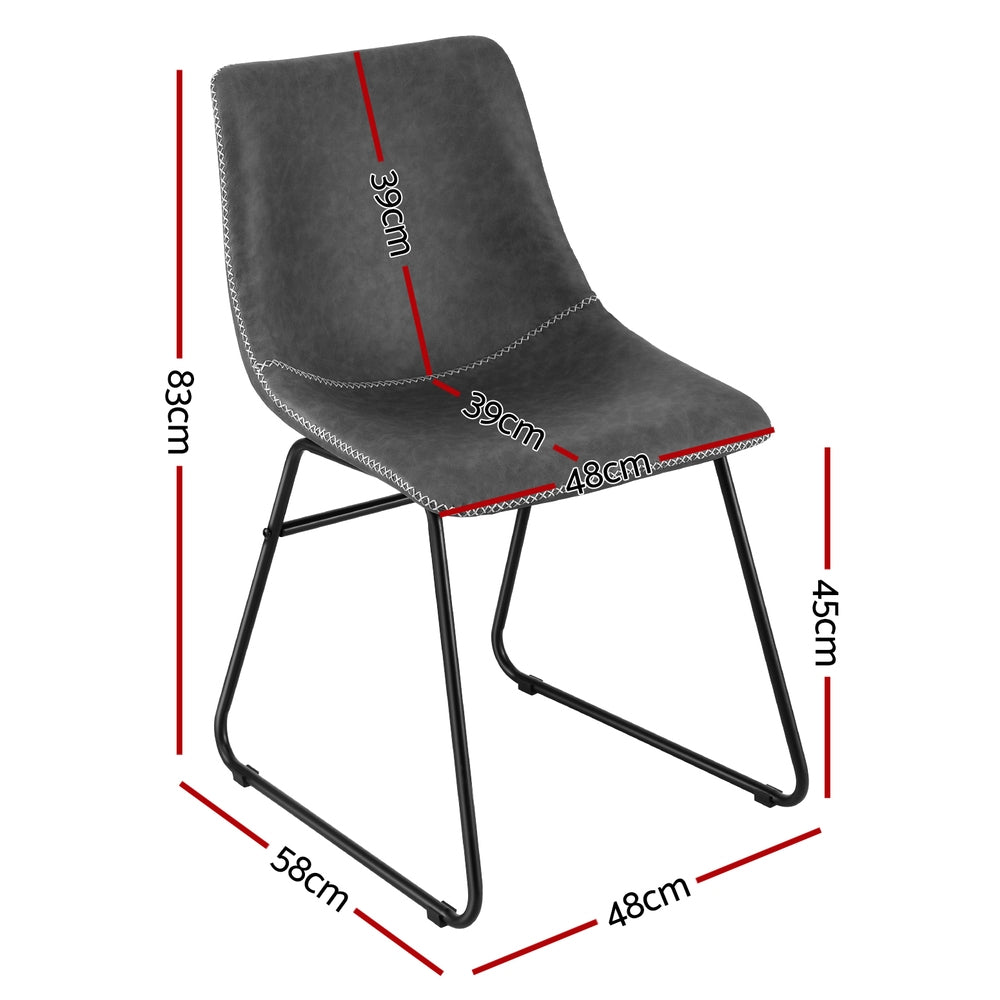 Dining Chairs Set 2pc | Retro Style | PU Leather | Grey