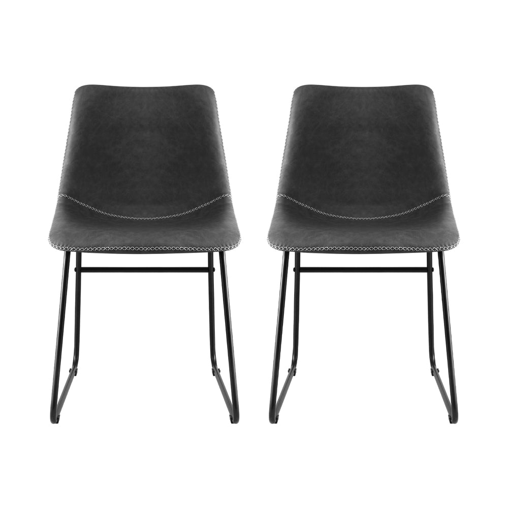 Dining Chairs Set 2pc | Retro Style | PU Leather | Grey