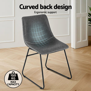 Dining Chairs Set 2pc | Retro Style | PU Leather | Grey