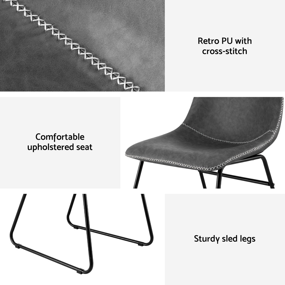 Dining Chairs Set 2pc | Retro Style | PU Leather | Grey