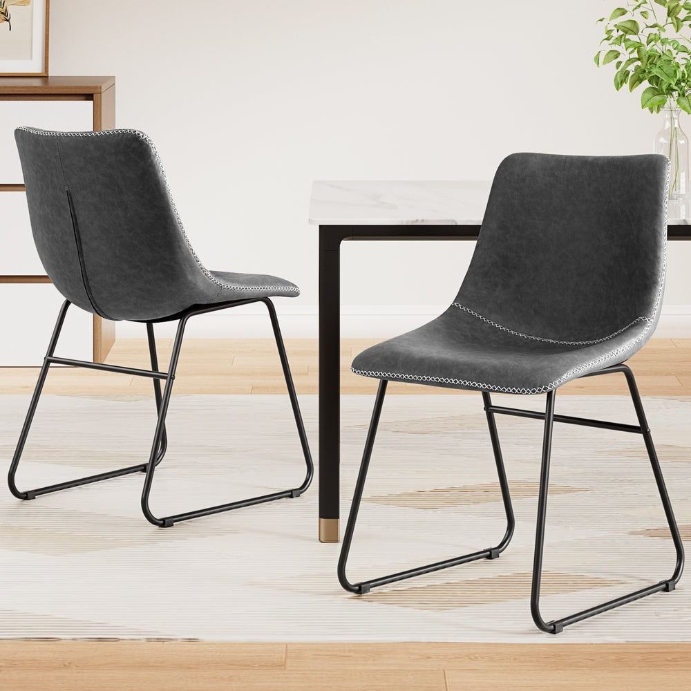 Dining Chairs Set 2pc | Retro Style | PU Leather | Grey