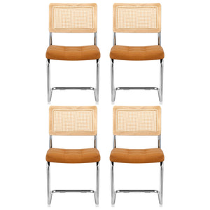 Dining Chairs Set 4pc | Cantilever Style | PU Leather Rattan | Brown