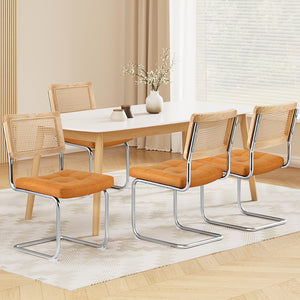 Dining Chairs Set 4pc | Cantilever Style | PU Leather Rattan | Brown
