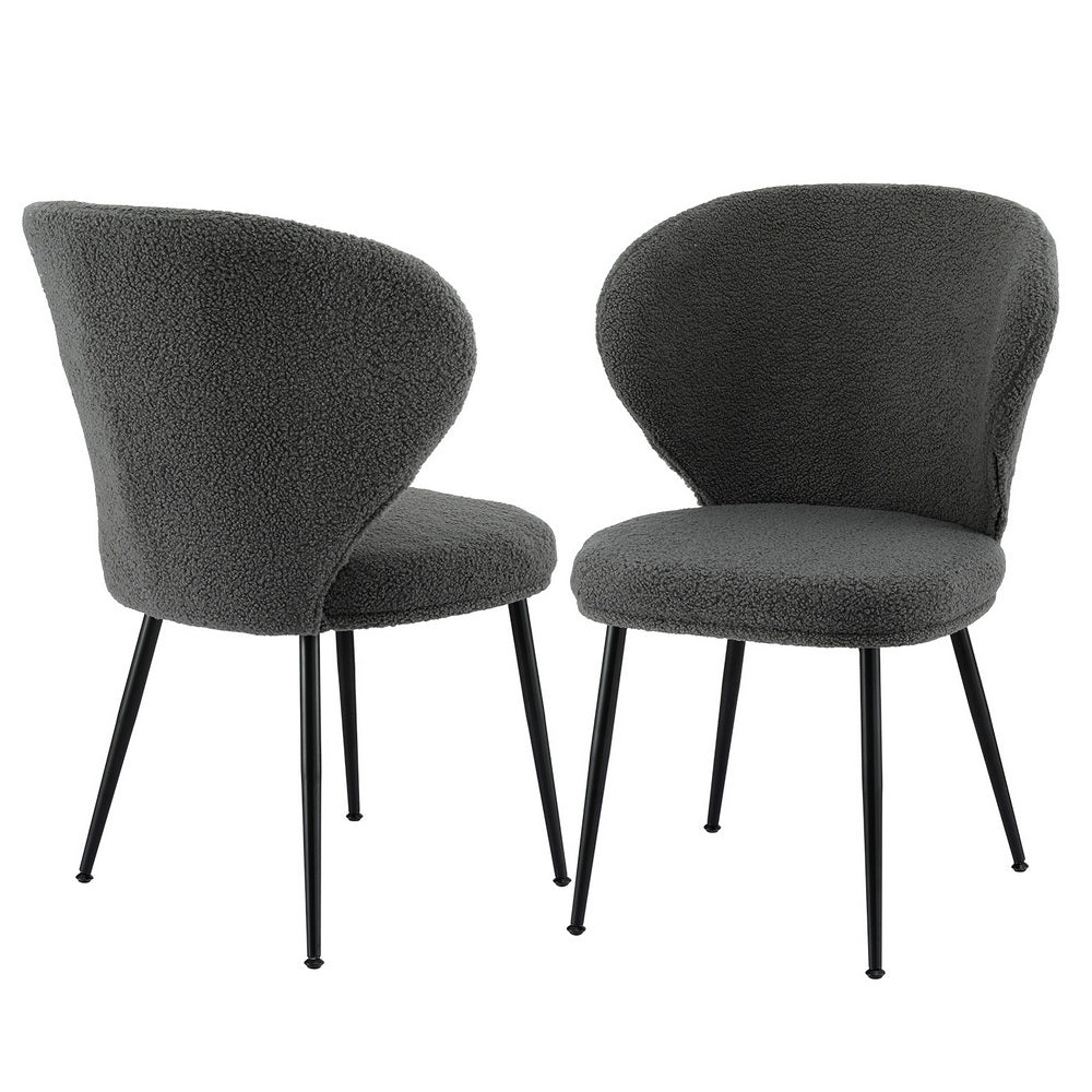 Dining Chairs Set 2pc | Sherpa Boucle | Wingback Design | Grey