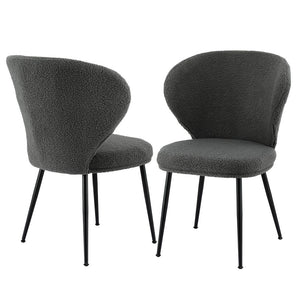 Dining Chairs Set 2pc | Sherpa Boucle | Wingback Design | Grey