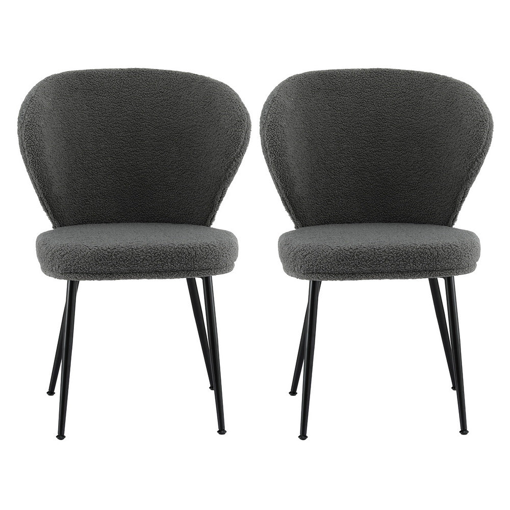 Dining Chairs Set 2pc | Sherpa Boucle | Wingback Design | Grey