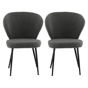 Dining Chairs Set 2pc | Sherpa Boucle | Wingback Design | Grey