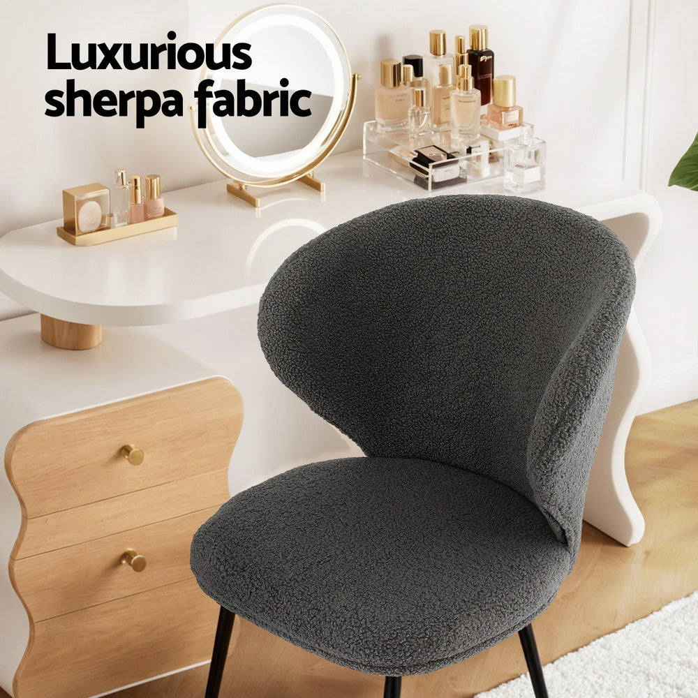 Dining Chairs Set 2pc | Sherpa Boucle | Wingback Design | Grey