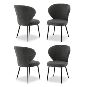 Boucle Sherpa Dining Chairs Set 4pc | Wingback Design | Grey