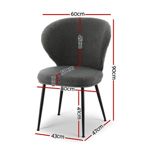 Boucle Sherpa Dining Chairs Set 4pc | Wingback Design | Grey