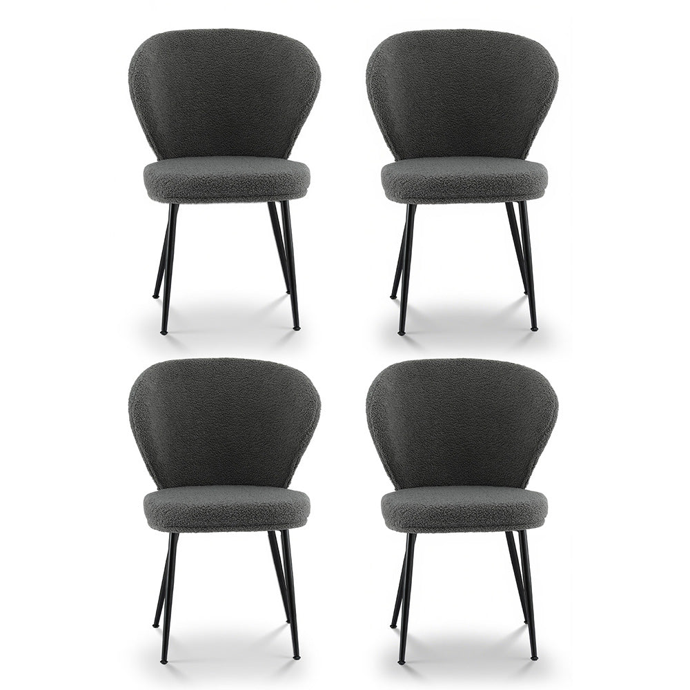 Boucle Sherpa Dining Chairs Set 4pc | Wingback Design | Grey