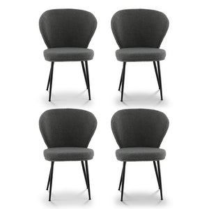 Boucle Sherpa Dining Chairs Set 4pc | Wingback Design | Grey