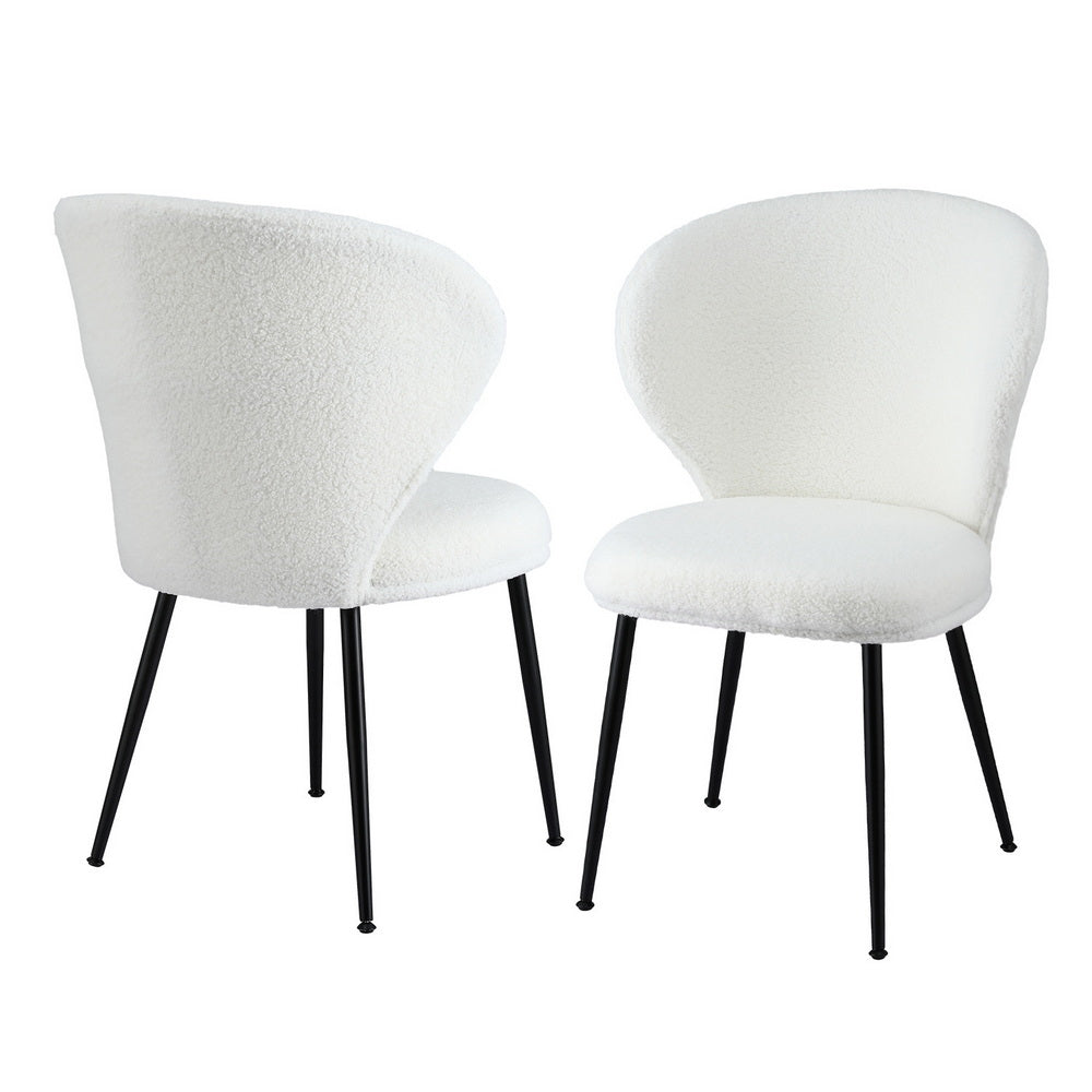 Dining Chairs Set 2pc | Sherpa Boucle | Wingback Design | White