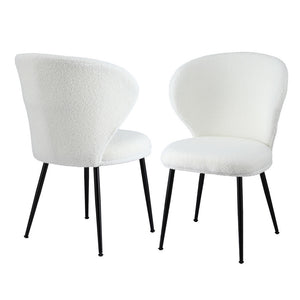 Dining Chairs Set 2pc | Sherpa Boucle | Wingback Design | White