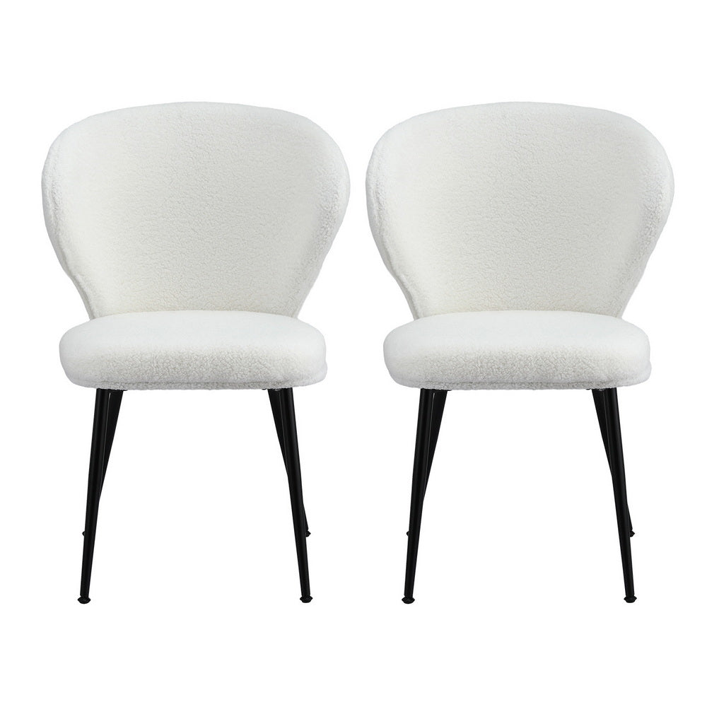 Dining Chairs Set 2pc | Sherpa Boucle | Wingback Design | White