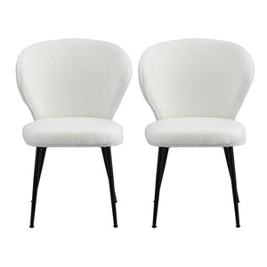 Dining Chairs Set 2pc | Sherpa Boucle | Wingback Design | White
