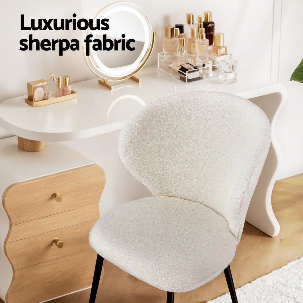 Dining Chairs Set 2pc | Sherpa Boucle | Wingback Design | White