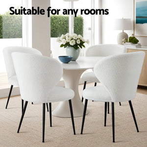 Dining Chairs Set 2pc | Sherpa Boucle | Wingback Design | White