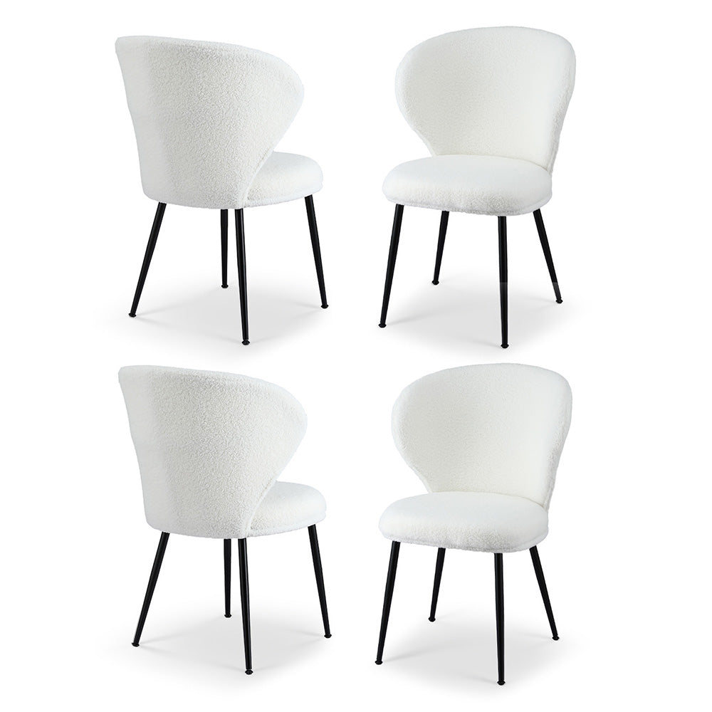 Sherpa Boucle Wingback Chairs Set 4pc | White