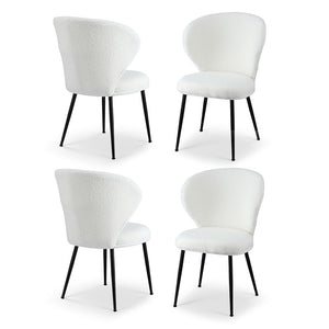 Sherpa Boucle Wingback Chairs Set 4pc | White