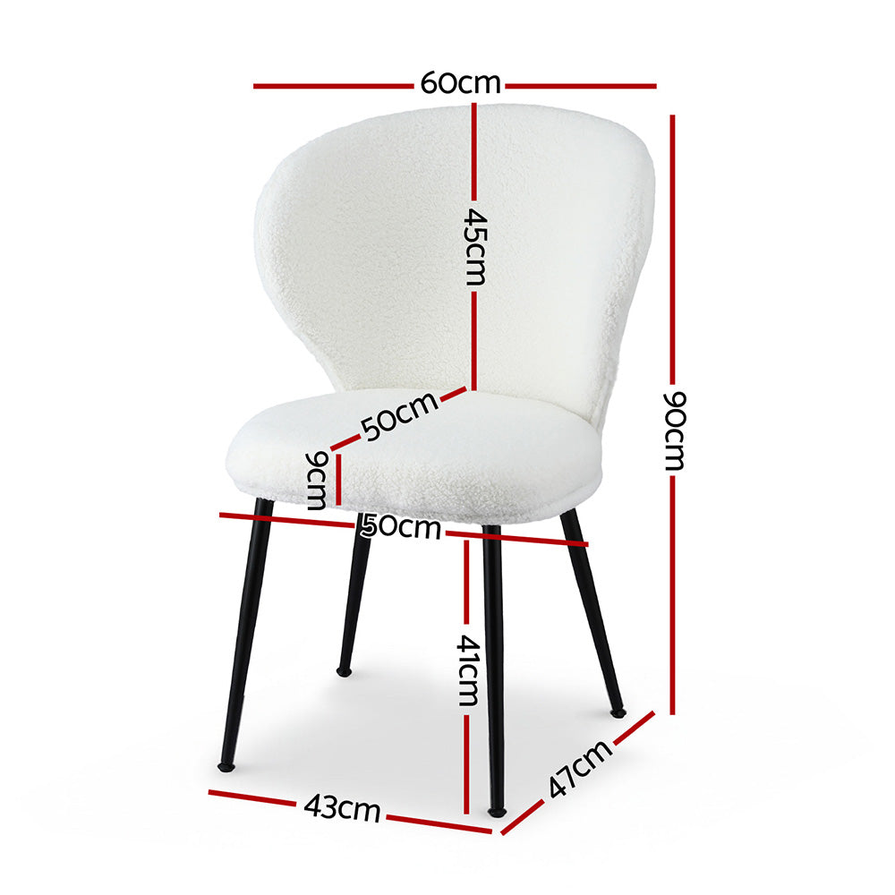 Sherpa Boucle Wingback Chairs Set 4pc | White