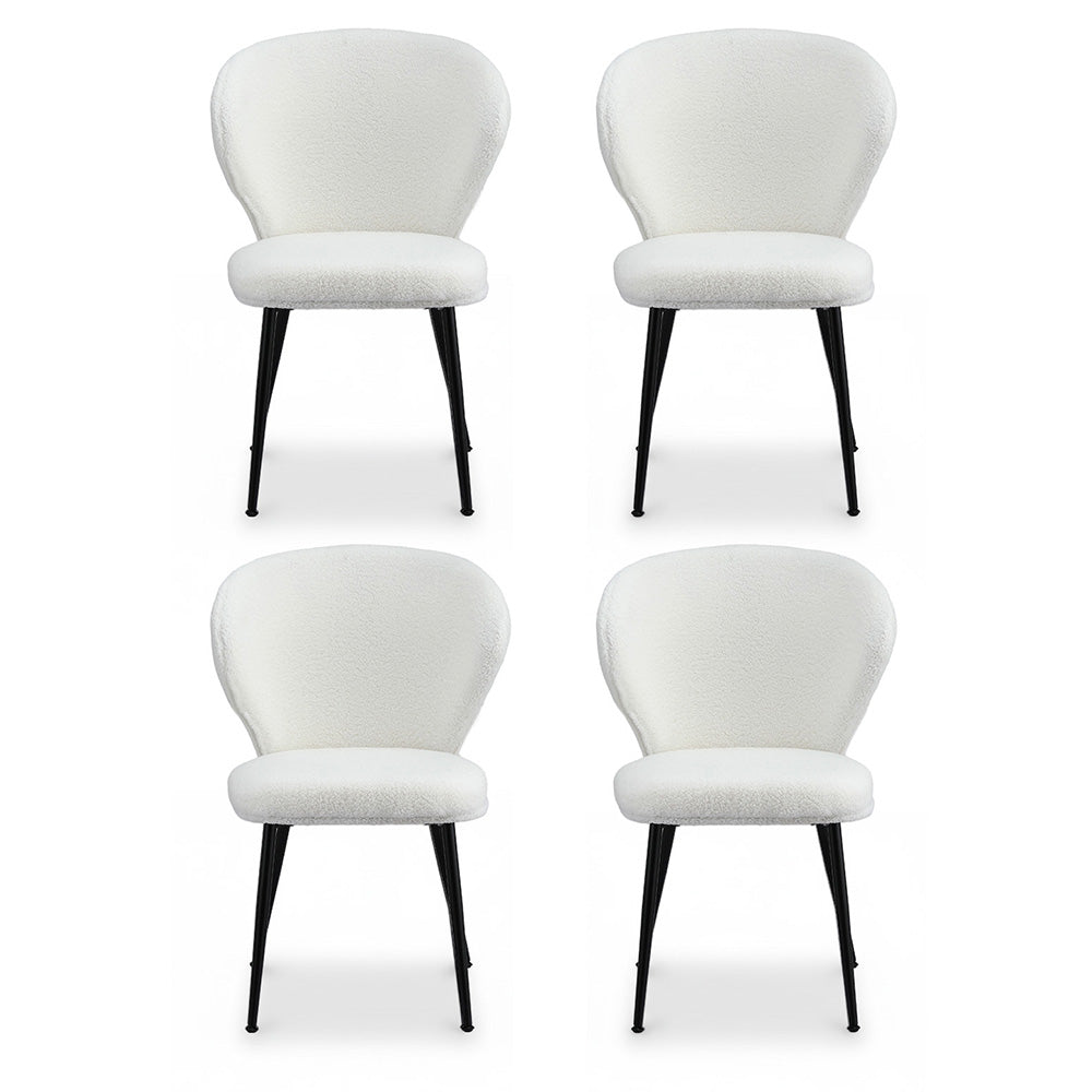 Sherpa Boucle Wingback Chairs Set 4pc | White