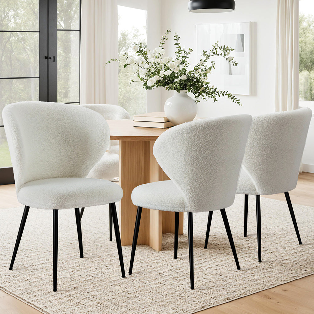 Sherpa Boucle Wingback Chairs Set 4pc | White