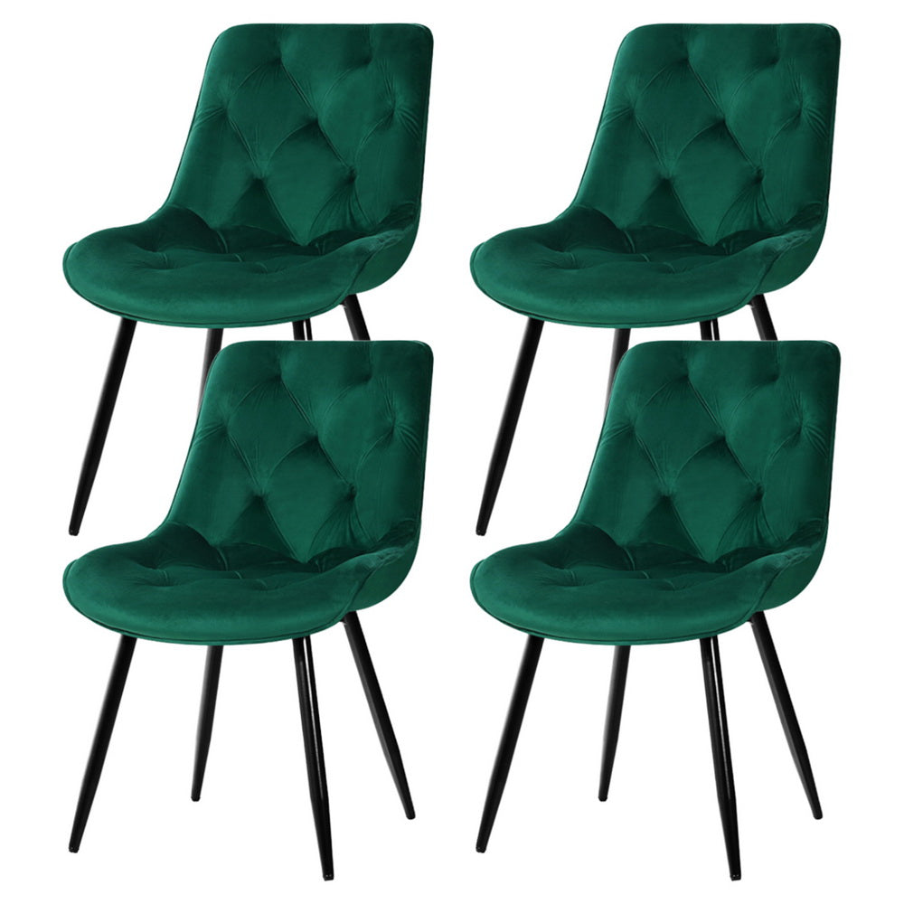 Artiss Dining Chairs | Set of 4 | Velvet Diamond Tufted | Green