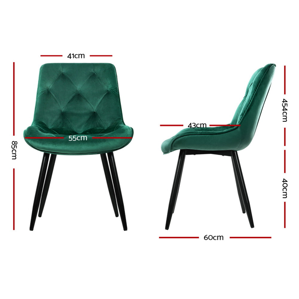 Artiss Dining Chairs | Set of 4 | Velvet Diamond Tufted | Green