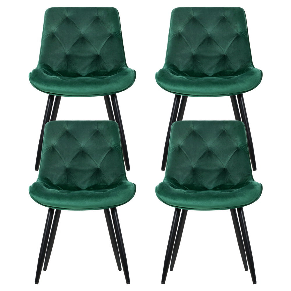Artiss Dining Chairs | Set of 4 | Velvet Diamond Tufted | Green