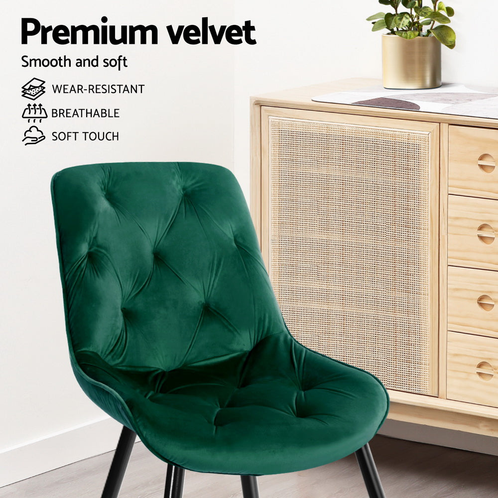 Artiss Dining Chairs | Set of 4 | Velvet Diamond Tufted | Green