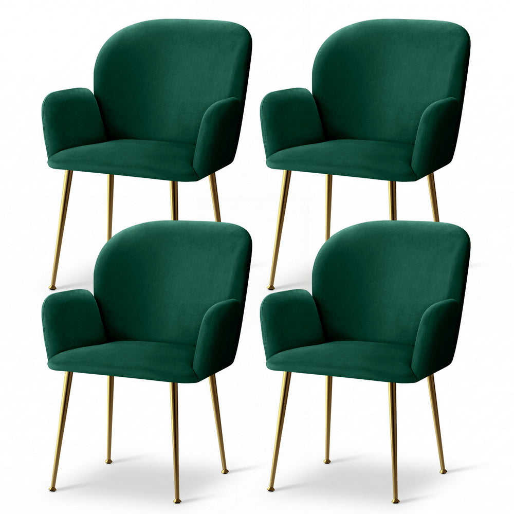 Dining Chairs Set 4pc | Velvet Armchairs | Green