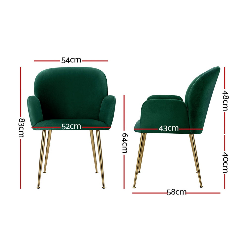 Dining Chairs Set 4pc | Velvet Armchairs | Green