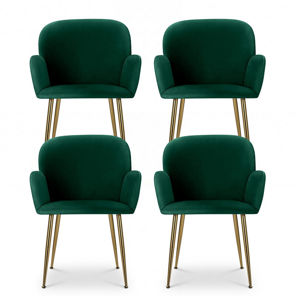 Dining Chairs Set 4pc | Velvet Armchairs | Green