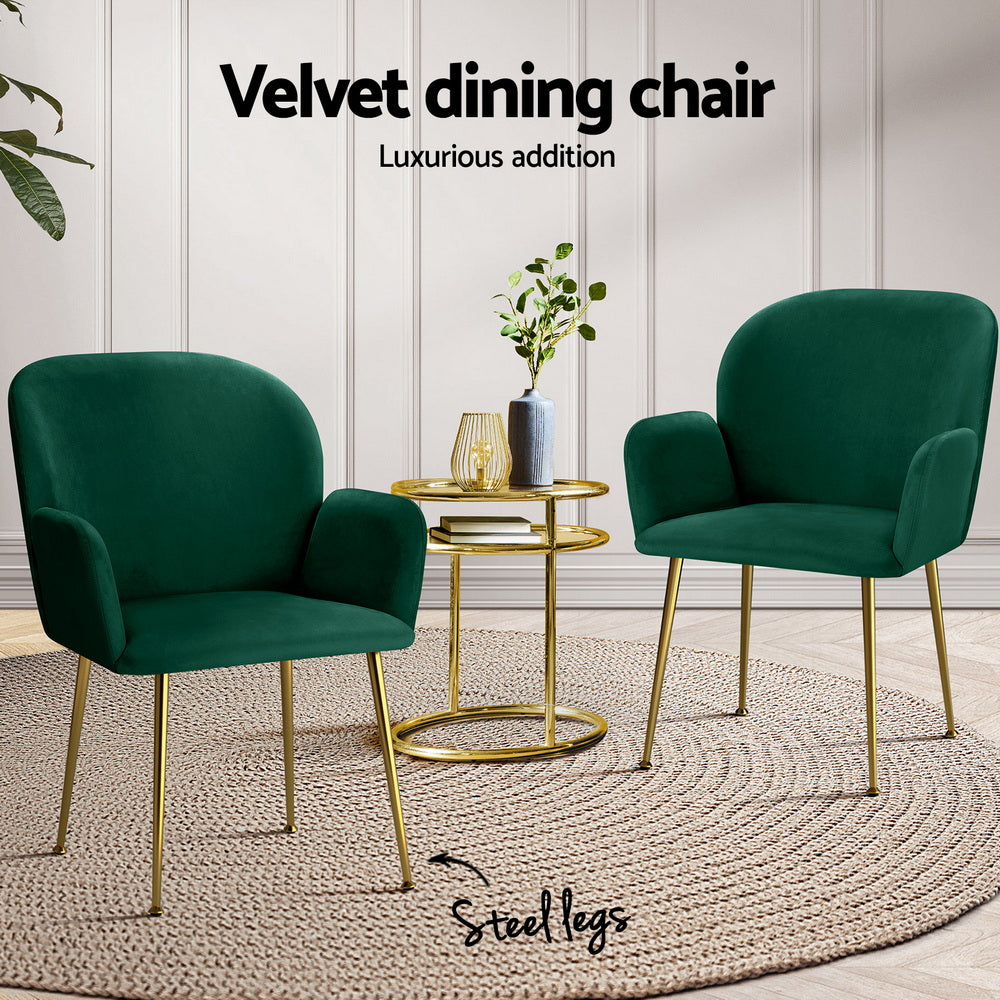 Dining Chairs Set 4pc | Velvet Armchairs | Green