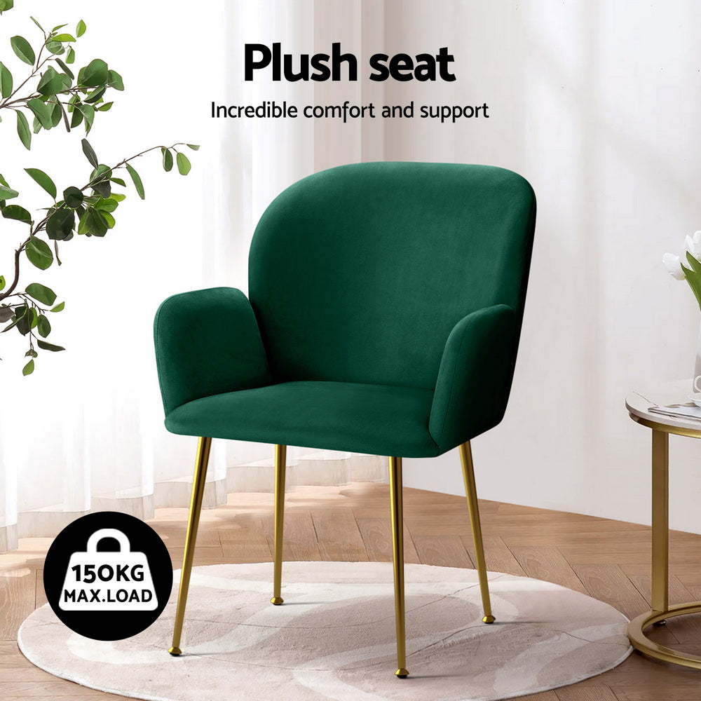 Dining Chairs Set 4pc | Velvet Armchairs | Green