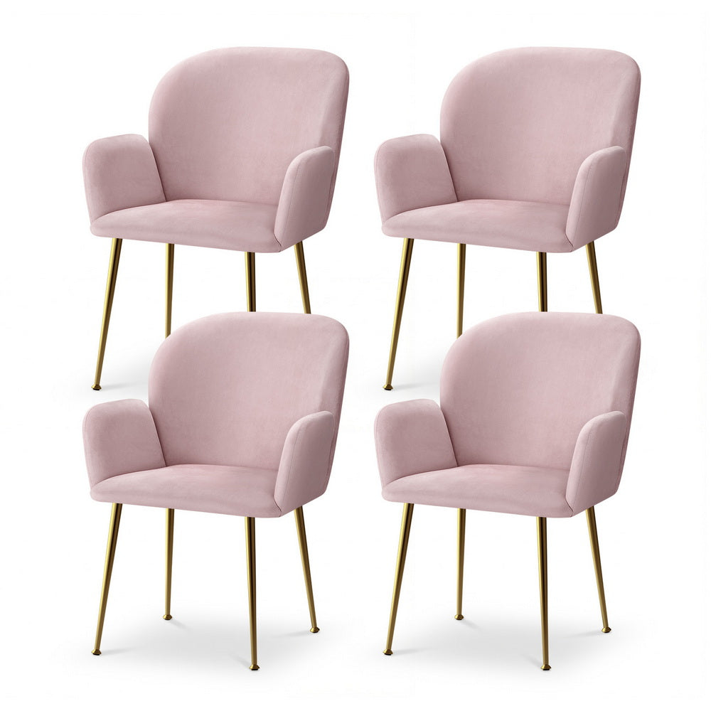 Dining Chairs Set 4pc | Velvet Armchairs | Pink