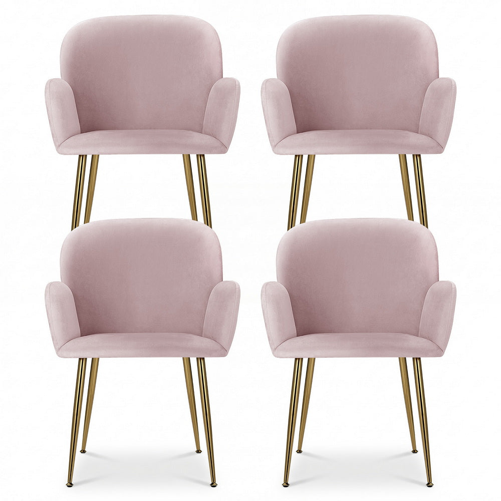Dining Chairs Set 4pc | Velvet Armchairs | Pink